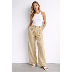 Gap High Rise Wide Leg Pants Beige Pleated Women’s Trouser Chic Minimalist SZ 4